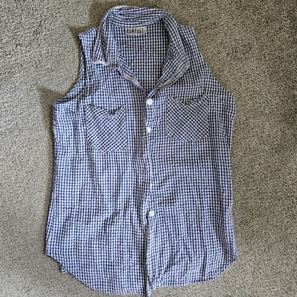 90s Vintage Rampage Gingham Blue Sleeveless Women's Top